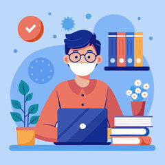 Vector of Studying During a Pandemic – Remote Learning and Safety Measures Illustration
