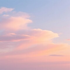 Fototapeta premium A serene sunset sky painted with soft pastel hues of pink and purple, featuring gentle, fluffy clouds drifting in a calm and tranquil atmosphere