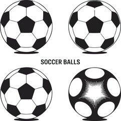 Obraz premium Four Black and White Soccer Balls Graphic Design Illustration Set Different Styles Classic and Abstract Footballs