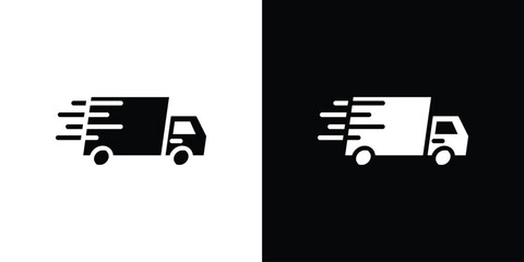 Fast shipping delivery truck icon black silhouette for web, and mobile app