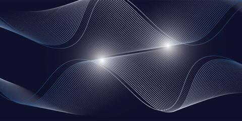 Dark abstract background featuring glowing, flowing wave lines in blue red color gradient. Futuristic design with shiny, smooth motion, perfect for technology-inspired visuals. Vector illustration.