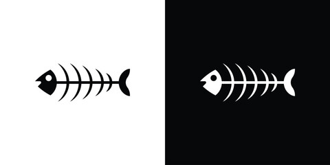 Fish bones icon black silhouette for web, and mobile app