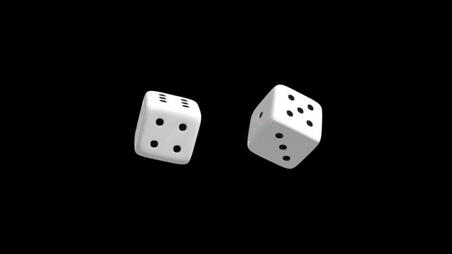 dice white random rolling loop alpha channel animation, casino gambling game dices isolated motion design element	