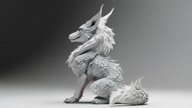 Mystical White Dragon in Monochrome