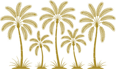 Fototapeta premium Golden Silhouette Palm Trees Tropical Illustration Set Four Different Sizes Isolated White Background