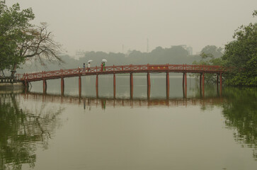 The Huc Bridge on Hoan Kiem Lake. Hanoi. Vietnam.
