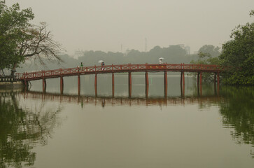 The Huc Bridge on Hoan Kiem Lake. Hanoi. Vietnam.