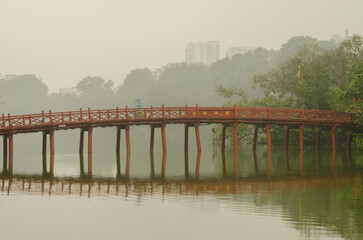 The Huc Bridge on Hoan Kiem Lake. Hanoi. Vietnam.