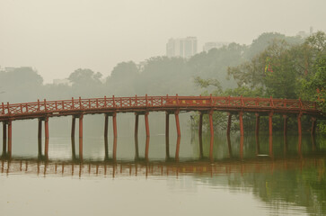 The Huc Bridge on Hoan Kiem Lake. Hanoi. Vietnam.