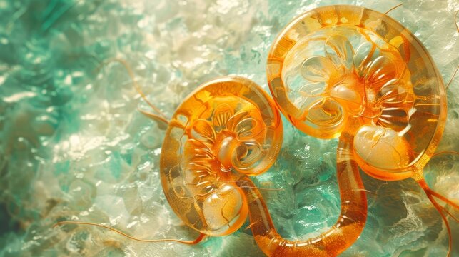 3d rendering of kidney with biological concepts for educational and scientific visualization