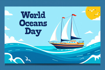 Fototapeta premium World Oceans Day card, June 8. Vector
