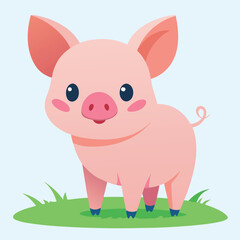 Cute cartoon piglet illustration in green setting