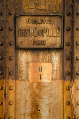 February 23, 2024, Hanoi: Constructor panel of the Long Bien Bridge. Vietnam.