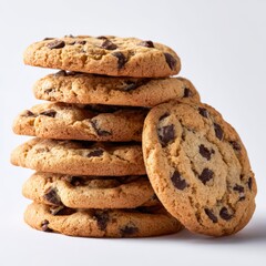 Stack of Chewy Chocolate Chip Cookies on a White Background