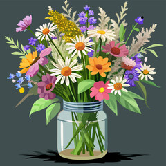 Wildflower Bouquet in Mason Jars – Rustic Floral Vector Design