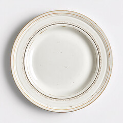 Elegant White Dinner Plate: A pristine white dinner plate, featuring delicate gold detailing and subtly textured rim, offers a sophisticated and timeless appeal for any dining occasion. 