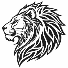 Decorative Lion Head Emblem in Tribal Style