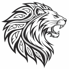 Majestic Lion Head in Ornamental Tribal Lines.