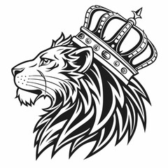 lion head tattoo. Lion Head with Crown in Elegant Line Art