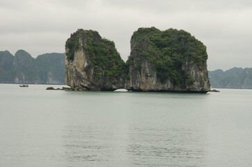 Limestone cliff in Lan Ha Bay. Cat Ba Archipelago. Vietnam.