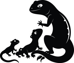 Obraz premium Lizard Family Silhouette Vector Art: Cute Reptile Illustration with Parent and Baby Lizards