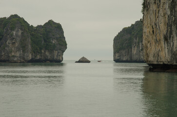 Limestone cliffs in Lan Ha Bay. Cat Ba Archipelago. Vietnam.