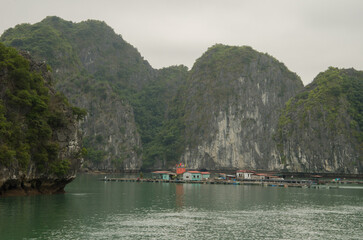 Floating fishing village. Lan Ha Bay. Cat Ba Archipelago. Vietnam.