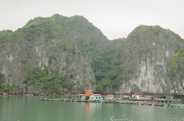 Floating fishing village. Lan Ha Bay. Cat Ba Archipelago. Vietnam.