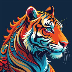 Majestic tiger head and shoulders vector illustration