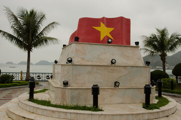 Monument representing the flag of Vietnam. Cat Ba Island. Cat Ba Archipelago. Vietnam.