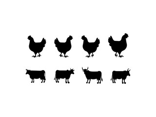 Black silhouette of a chicken standing on grass simple elegant hen icon vector illustration for farm and agriculture projects.Chicken Icon Flat Graphic Design.