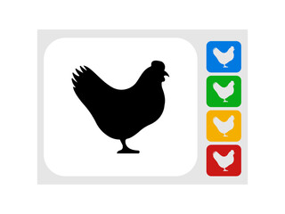 Black silhouette of a chicken standing on grass simple elegant hen icon vector illustration for farm and agriculture projects.Chicken Icon Flat Graphic Design.