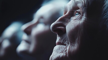 Proud senior elderly veterans close up profile photo standing in tribute, reflecting honor and respect