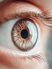 Detailed close-up of a brown eye showcasing intricate patterns and textures.