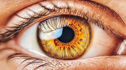 Detailed close-up of a vibrant brown eye showcasing intricate patterns and textures.