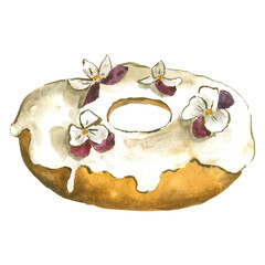 Donut with Glaze Watercolor Clipart Element PNG Transparent