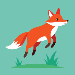 Obraz premium Jumping Cartoon Red Fox Illustration on Green Background