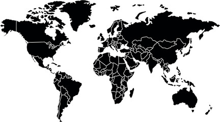Black World Map with Country Borders