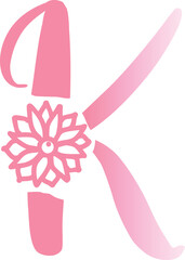 Pink cursive letter K with floral embellishment