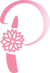 Pink cursive letter P with floral embellishment