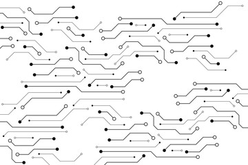 Abstract digital background with technology circuit board texture. Electronic motherboard illustration. Communication and engineering concept. Vector illustration © Rayhan