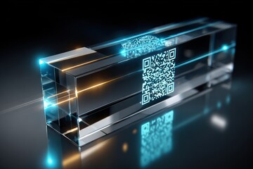 Modern QR code in a glass block