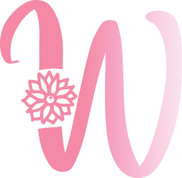 Pink cursive letter W with floral embellishment