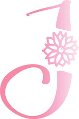 Pink cursive letter J with floral embellishment