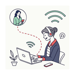 Online Meeting Illustration: Woman on Laptop, Remote Work, and Connection