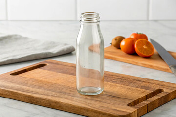 Obraz premium Empty Glass Bottle Mockup Kitchen Setting
