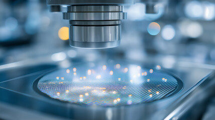 Advanced Silicon Wafer with Semiconductors in High-Tech Lab