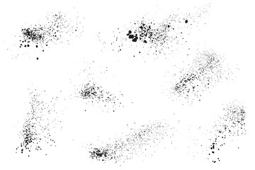 Set of paint splatter black color grunge texture isolated background