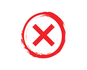Fototapeta premium Red cross in a circular brushstroke, symbolizing rejection, disapproval, and incorrect actions.