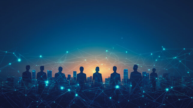 abstract professional business team people innovation connection of line from nail node to node on Smart Innovation city with connection cyber security network reciprocity , networking concept